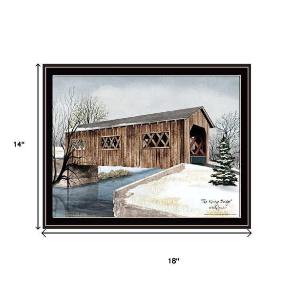 HomeRoots Set of Two Framed Winter Covered Bridge Prints - Elegant Wall Art for Seasonal Home Decor 571953