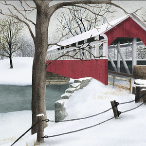 HomeRoots Set of Two Framed Winter Covered Bridge Prints - Elegant Wall Art for Seasonal Home Decor 571953