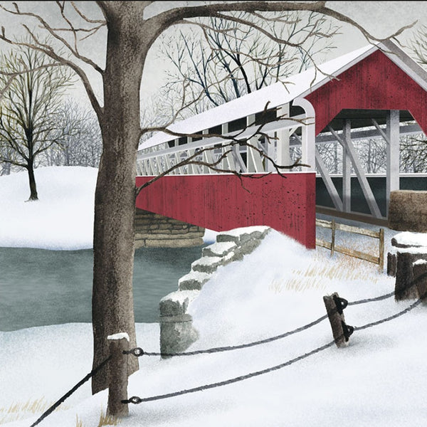 HomeRoots Set of Two Framed Winter Covered Bridge Prints - Elegant Wall Art for Seasonal Home Decor 571953