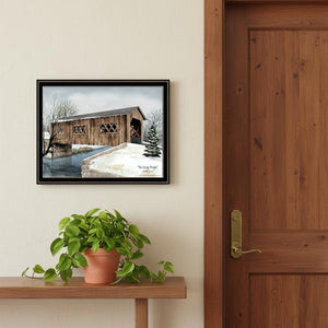 HomeRoots Set of Two Framed Winter Covered Bridge Prints - Elegant Wall Art for Seasonal Home Decor 571953