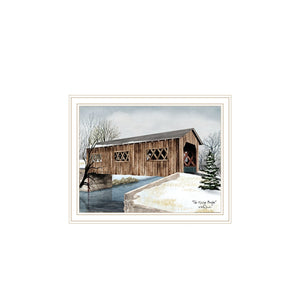 HomeRoots Set of Two Elegant Winter Covered Bridge Wall Art Prints in White Frames for Cozy Décor 571954