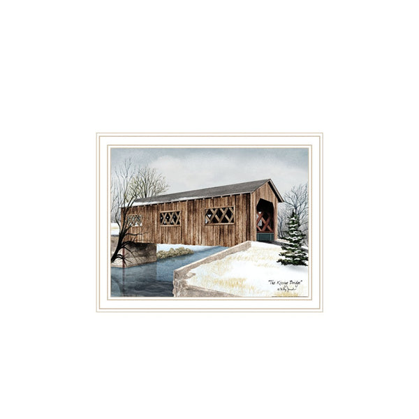 HomeRoots Set of Two Elegant Winter Covered Bridge Wall Art Prints in White Frames for Cozy Décor 571954