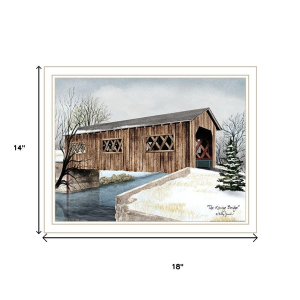 HomeRoots Set of Two Elegant Winter Covered Bridge Wall Art Prints in White Frames for Cozy Décor 571954