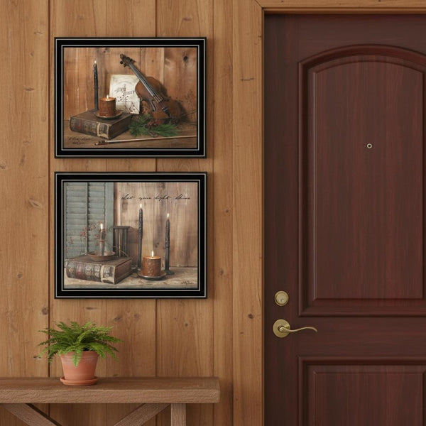 HomeRoots Set of Two Candlelight Prints in Black Frames – Modern Wall Art for Stylish Home Decor Refresh 571955