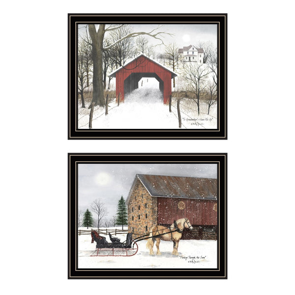 HomeRoots Set of Two Sleigh Ride Framed Wall Art Prints - Cozy Nostalgic Decor for Home & Seasonal Charm 571957