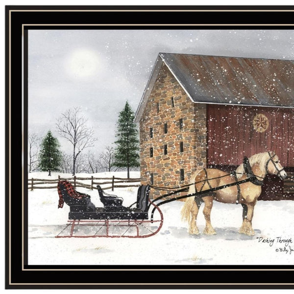 HomeRoots Set of Two Sleigh Ride Framed Wall Art Prints - Cozy Nostalgic Decor for Home & Seasonal Charm 571957