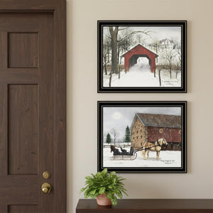 HomeRoots Set of Two Sleigh Ride Framed Wall Art Prints - Cozy Nostalgic Decor for Home & Seasonal Charm 571957