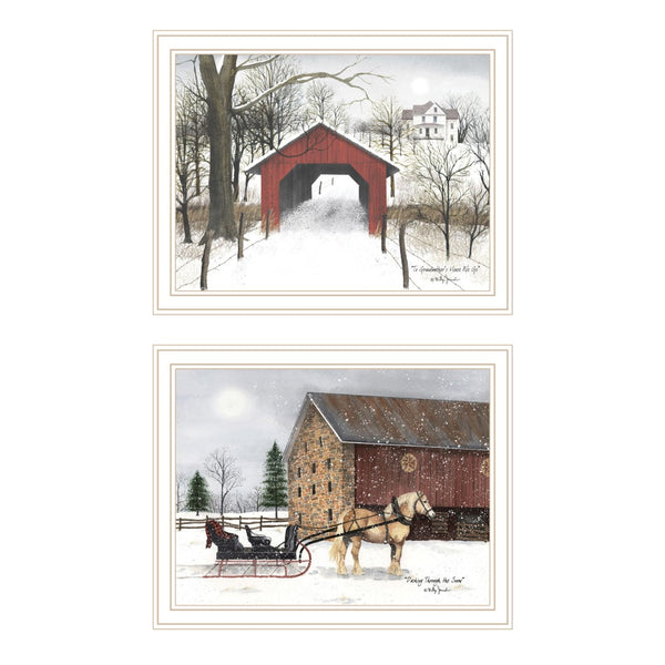 HomeRoots Set of Two Sleigh Ride Framed Wall Art Prints - Charming Seasonal Decor for Home Interiors 571958