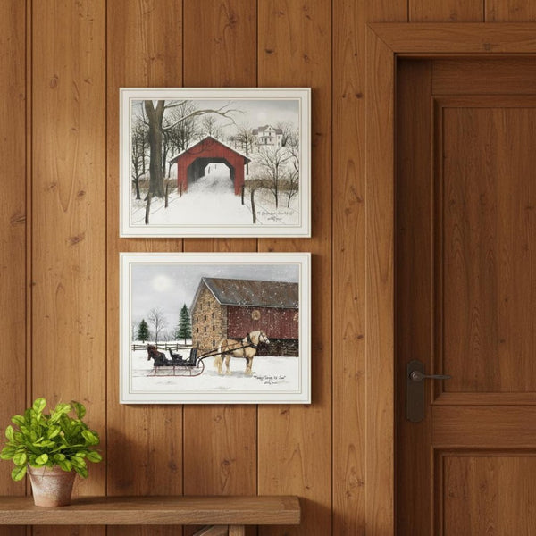 HomeRoots Set of Two Sleigh Ride Framed Wall Art Prints - Charming Seasonal Decor for Home Interiors 571958