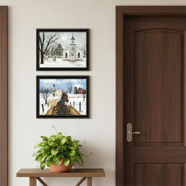 HomeRoots Set of Two Sleigh Bells Ring Wall Art Prints in Black Frames – Classic Charm for Any Space 571959
