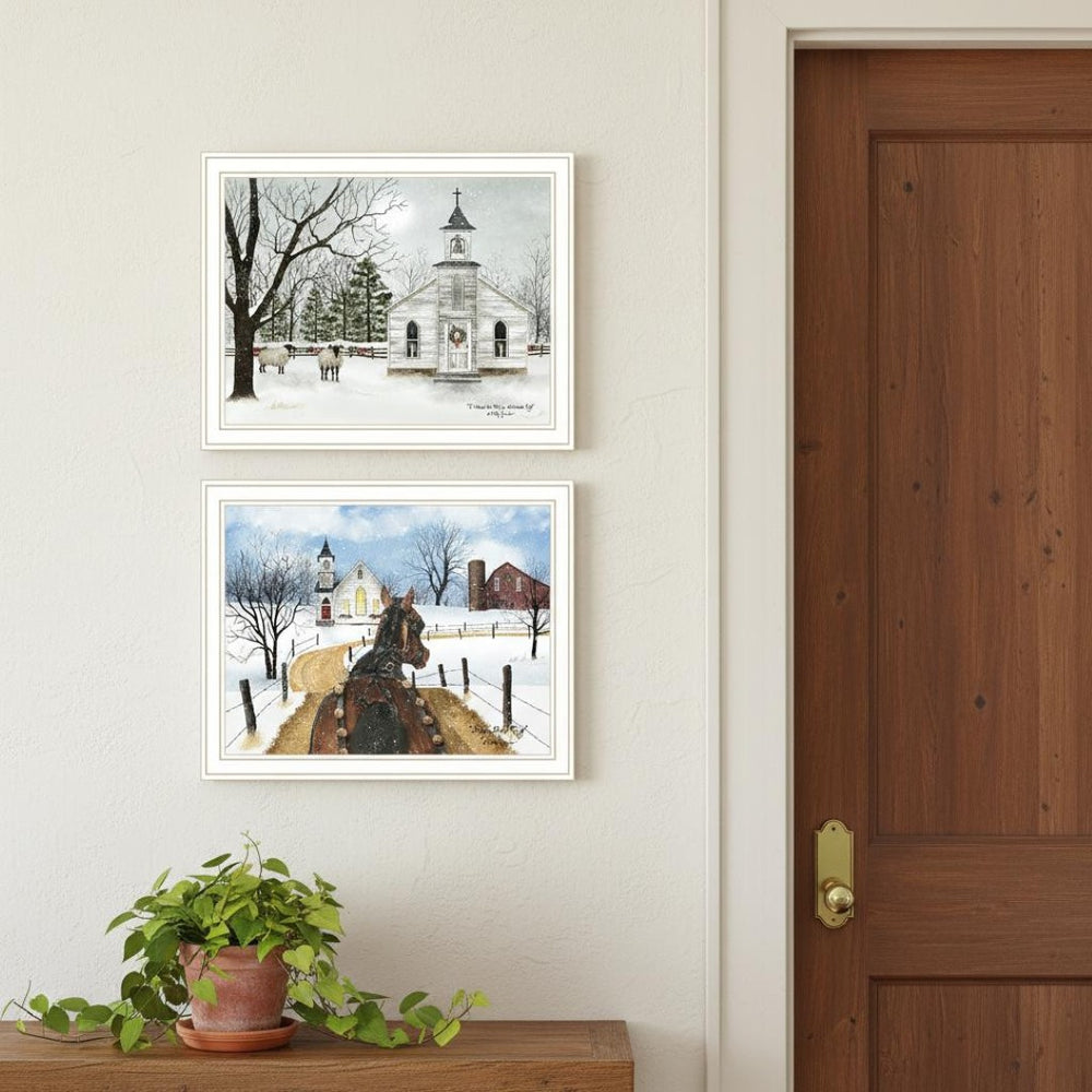 HomeRoots Set of Two Sleigh Bells Ring Framed Wall Art Prints - Timeless Home Décor for Seasonal Charm 571960