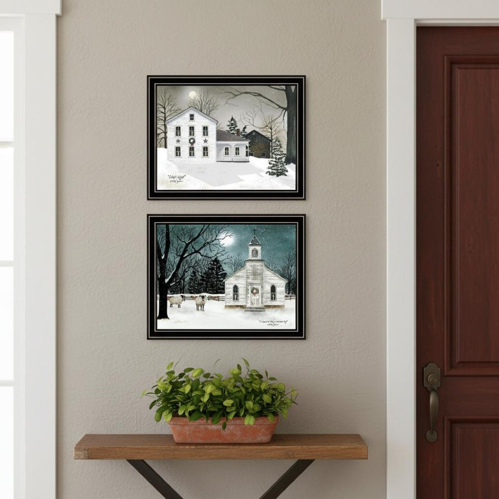 HomeRoots Set of Two Silent Night Black Framed Wall Art – Elegant Acrylic Reproductions for Timeless Decor 571961