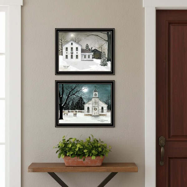 HomeRoots Set of Two Silent Night Black Framed Wall Art – Elegant Acrylic Reproductions for Timeless Decor 571961