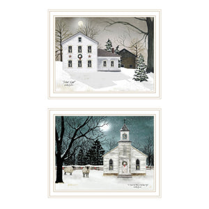 HomeRoots Set of Two Silent Night White Framed Wall Art Prints - Contemporary Elegance for Any Home Decor 571962