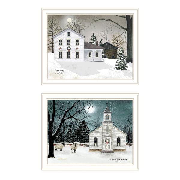 HomeRoots Set of Two Silent Night White Framed Wall Art Prints - Contemporary Elegance for Any Home Decor 571962