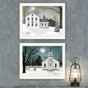 HomeRoots Set of Two Silent Night White Framed Wall Art Prints - Contemporary Elegance for Any Home Decor 571962