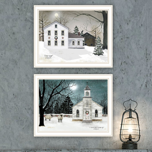 HomeRoots Set of Two Silent Night White Framed Wall Art Prints - Contemporary Elegance for Any Home Decor 571962