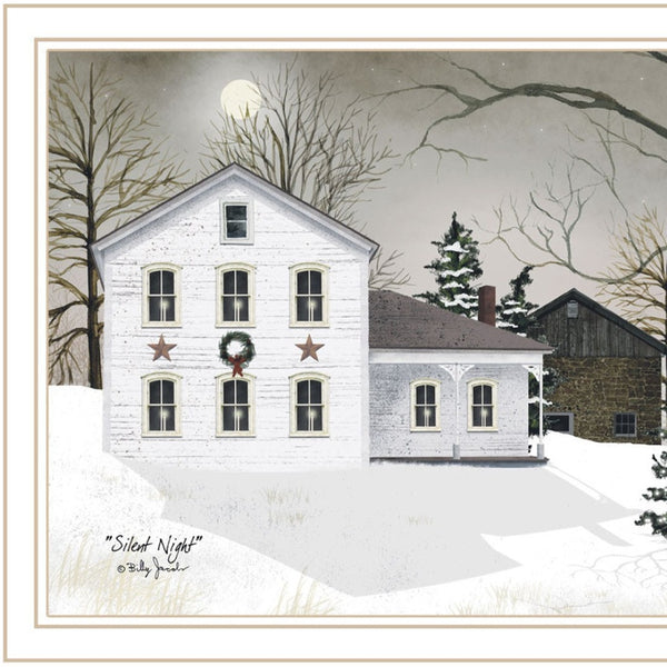 HomeRoots Set of Two Silent Night White Framed Wall Art Prints - Contemporary Elegance for Any Home Decor 571962