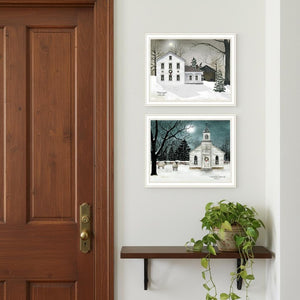 HomeRoots Set of Two Silent Night White Framed Wall Art Prints - Contemporary Elegance for Any Home Decor 571962