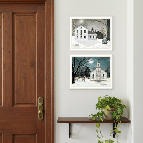 HomeRoots Set of Two Silent Night White Framed Wall Art Prints - Contemporary Elegance for Any Home Decor 571962
