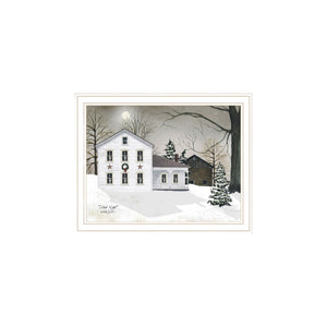HomeRoots Set of Two Silent Night White Framed Wall Art Prints - Contemporary Elegance for Any Home Decor 571962