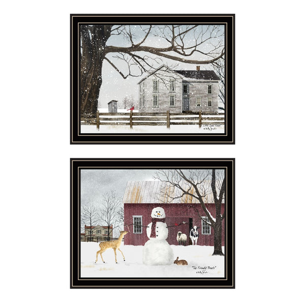 HomeRoots Set of Two Winter Countryside Framed Wall Art Prints – Rustic Charm for Cozy Home Decor! 571963