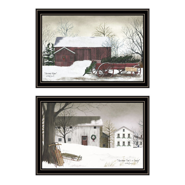 HomeRoots Set of Two Christmas Time with Family Black Framed Wall Art - Festive Holiday Décor for Home! 571965