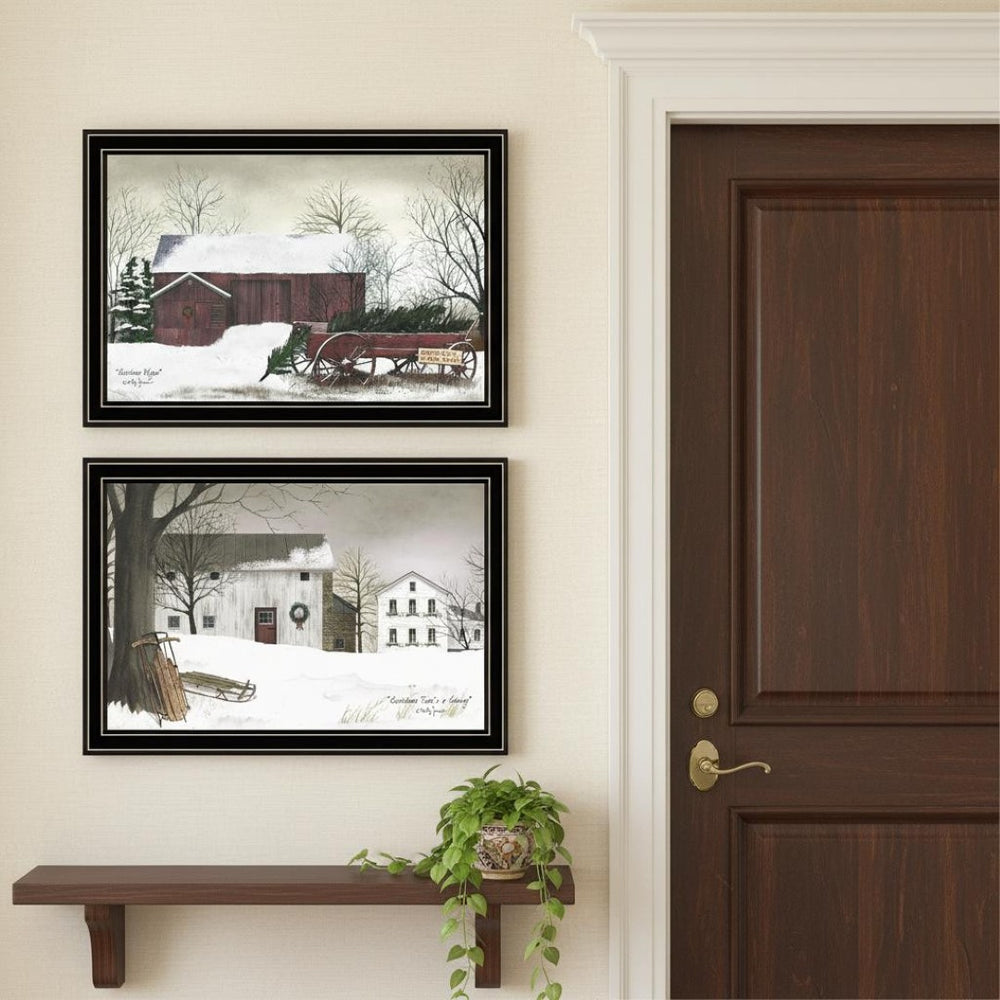 HomeRoots Set of Two Christmas Time with Family Black Framed Wall Art - Festive Holiday Décor for Home! 571965