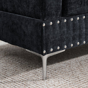 English Elm Sectional L-Shaped Chenille Sofa with Chaise Storage Ottoman, Metal Eucalyptus Frame, 4-Seater Spacious Navy Blue W1413S00118