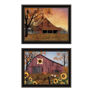 HomeRoots Set Of Two Rustic Apple Picking And Sunflower Quilt Framed Wall Art for Farmhouse Decor Charm 571967