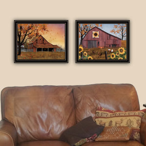 HomeRoots Set Of Two Rustic Apple Picking And Sunflower Quilt Framed Wall Art for Farmhouse Decor Charm 571967