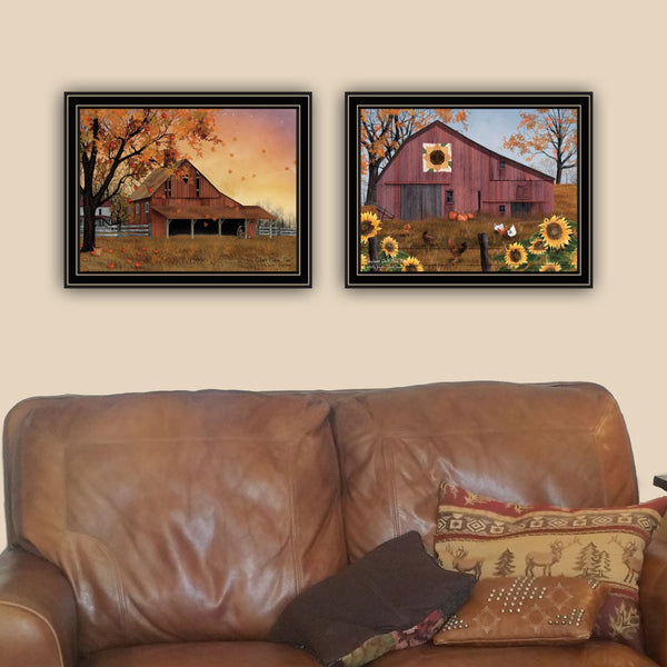 HomeRoots Set Of Two Rustic Apple Picking And Sunflower Quilt Framed Wall Art for Farmhouse Decor Charm 571967