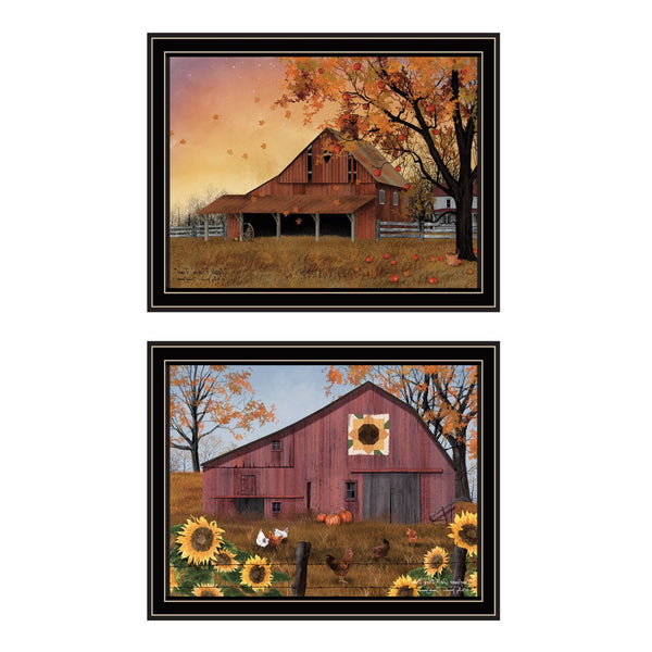 HomeRoots Set Of Two Rustic Apple Picking And Sunflower Quilt Framed Wall Art for Farmhouse Decor Charm 571967