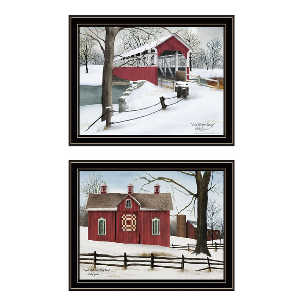 HomeRoots Set of Two Framed Lovers Knot Quilt & Covered Bridge Art Prints for Rustic Home Décor Charm 571969