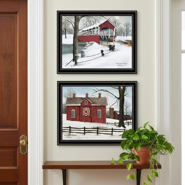 HomeRoots Set of Two Framed Lovers Knot Quilt & Covered Bridge Art Prints for Rustic Home Décor Charm 571969