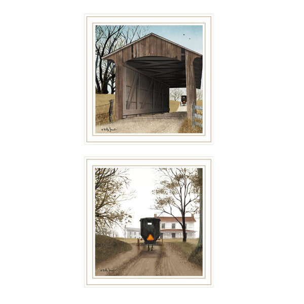 HomeRoots Set of Two Framed Wall Art Prints - "Headin' Home" & "Miller's Creek Bridge" for Stylish Décor 571972