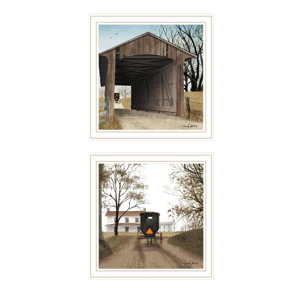 HomeRoots Set of Two Framed Wall Art Prints - "Headin' Home" & "Miller's Creek Bridge" for Stylish Décor 571972