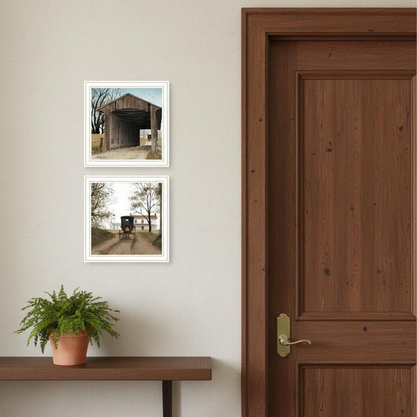HomeRoots Set of Two Framed Wall Art Prints - "Headin' Home" & "Miller's Creek Bridge" for Stylish Décor 571972