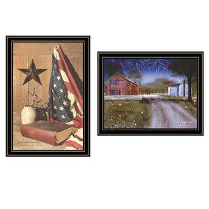 HomeRoots Set of Two Patriotic Star-Spangled Night Wall Art in Black Frames for Modern Home Décor Appeal 571973