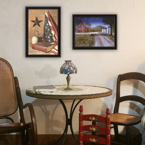 HomeRoots Set of Two Patriotic Star-Spangled Night Wall Art in Black Frames for Modern Home Décor Appeal 571973