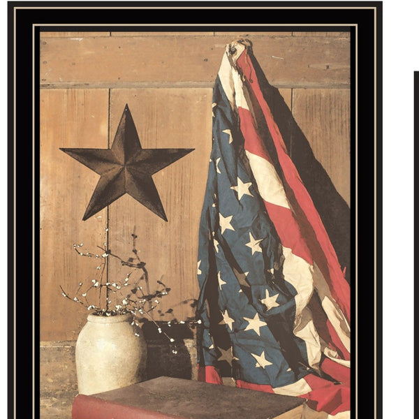 HomeRoots Set of Two Patriotic Star-Spangled Night Wall Art in Black Frames for Modern Home Décor Appeal 571973