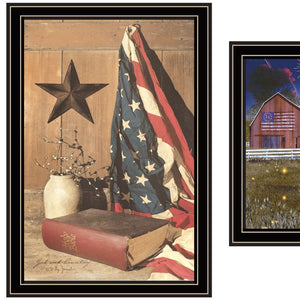 HomeRoots Set of Two Patriotic Star-Spangled Night Wall Art in Black Frames for Modern Home Décor Appeal 571973
