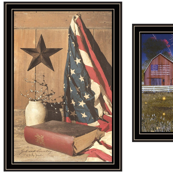 HomeRoots Set of Two Patriotic Star-Spangled Night Wall Art in Black Frames for Modern Home Décor Appeal 571973