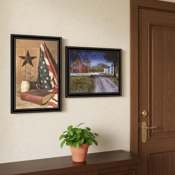 HomeRoots Set of Two Patriotic Star-Spangled Night Wall Art in Black Frames for Modern Home Décor Appeal 571973