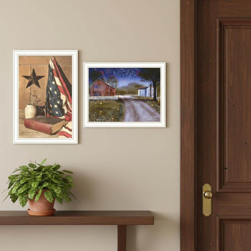 HomeRoots Set of Two Framed Americana Wall Art – Vintage Star Spangled Night Decor for Home Interiors 571974