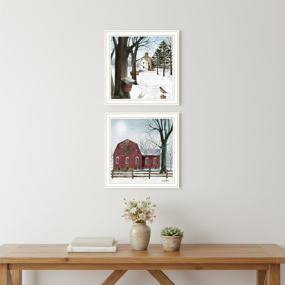 HomeRoots Set of Two Framed Wall Art Prints - Serene Seasonal Charm for Modern Home Decor, 14x14 Inches 571976