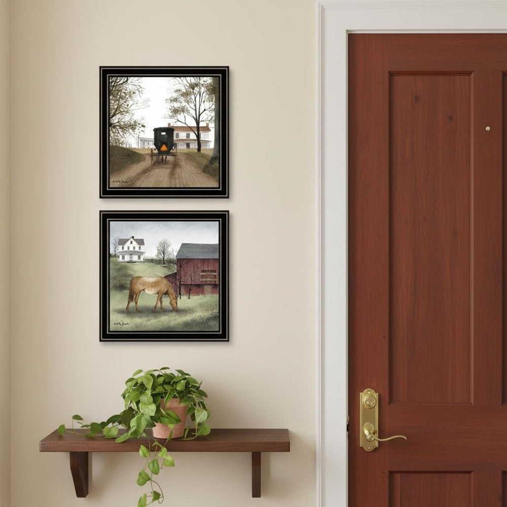HomeRoots Set of Two Black Framed Wall Art Prints - Rustic Charm with Vivid Colors for Any Room Decor 571977