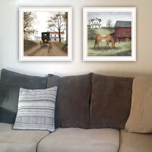 HomeRoots Set of Two Framed Farmhouse Wall Art - Vibrant Equine Prints with White Frames for Stylish Decor 571978