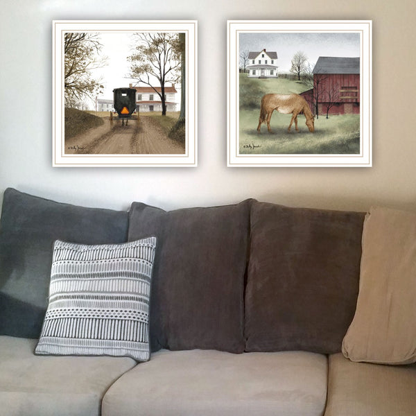 HomeRoots Set of Two Framed Farmhouse Wall Art - Vibrant Equine Prints with White Frames for Stylish Decor 571978