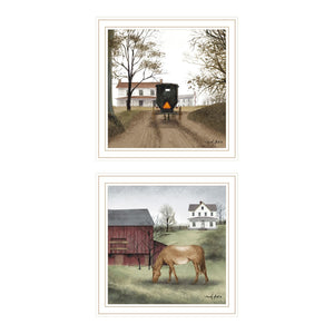 HomeRoots Set of Two Framed Farmhouse Wall Art - Vibrant Equine Prints with White Frames for Stylish Decor 571978